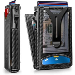 BULLIANT Men Wallet,Money Clip Wallet Slim For Gift Men 9Cards-Metal Credit Card Case in Magnetic Leather Flip(Black-3926)