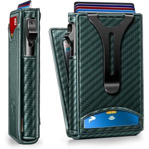 BULLIANT Men Wallet,Money Clip Wallet Slim For Gift Men 9Cards-Metal Credit Card Case in Magnetic Leather Flip(Dark Green-4336)