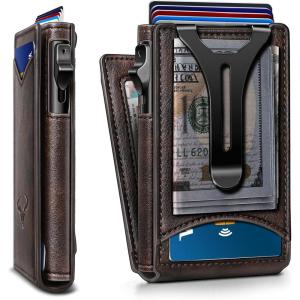 BULLIANT Men Wallet,Money Clip Wallet Slim For Gift Men 9Cards-Metal Credit Card Case in Magnetic Leather Flip(Forest Brown-4337)