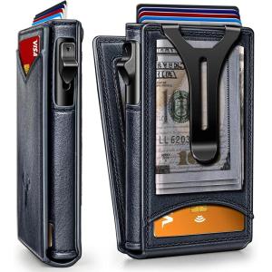 BULLIANT Men Wallet,Money Clip Wallet Slim For Gift Men 9Cards-Metal Credit Card Case in Magnetic Leather Flip(Purplish Blue-3927)