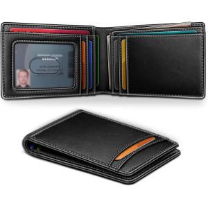 BULLIANT Men Wallet,Slim Leather Wallet Money Clip Magnetic Closure Simplifed Bill Folder 10Cards RFID Blocking 4.3″×3″(Black8465)