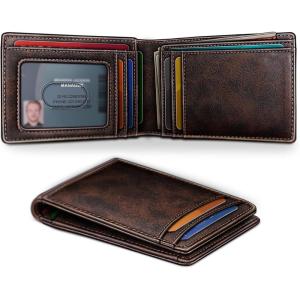 BULLIANT Men Wallet,Slim Leather Wallet Money Clip Magnetic Closure Simplifed Bill Folder 10Cards RFID Blocking 4.3″×3″(Forest Brown8467)