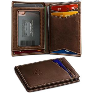 BULLIANT Men Wallet,Top Grain Leather Slim Wallet Magnetic Closure Simplifed Bill Folder RFID Blocking 11Cards(Pecan Pie8402)