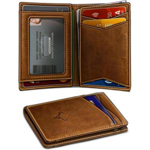 BULLIANT Men Wallet,Top Grain Leather Slim Wallet Magnetic Closure Simplifed Bill Folder RFID Blocking 11Cards(orange brown8401)