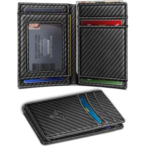 BULLIANT Slim Wallet For Men 12Cards,Easy Leather Wallet Card Holder Money Clip With Simplified Bill Folder&Magnetic Closure -RFID Blocking(Black6491)