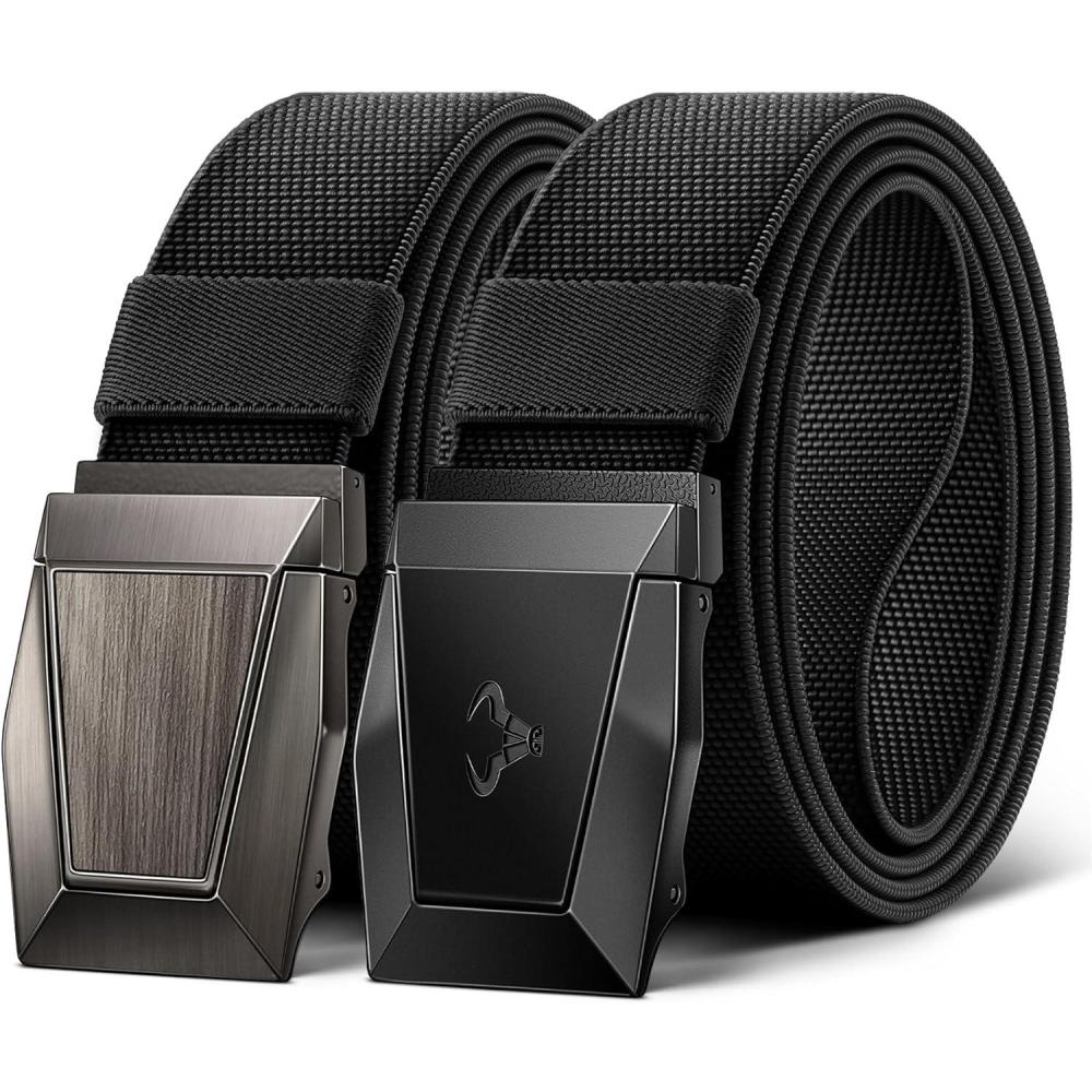 imageBULLIANT Men Belt 2 PackNylon Web Holster Belt Stretch for Gift Men Outdoor Work Sports Hunting HikingQuick Release2packblack4648