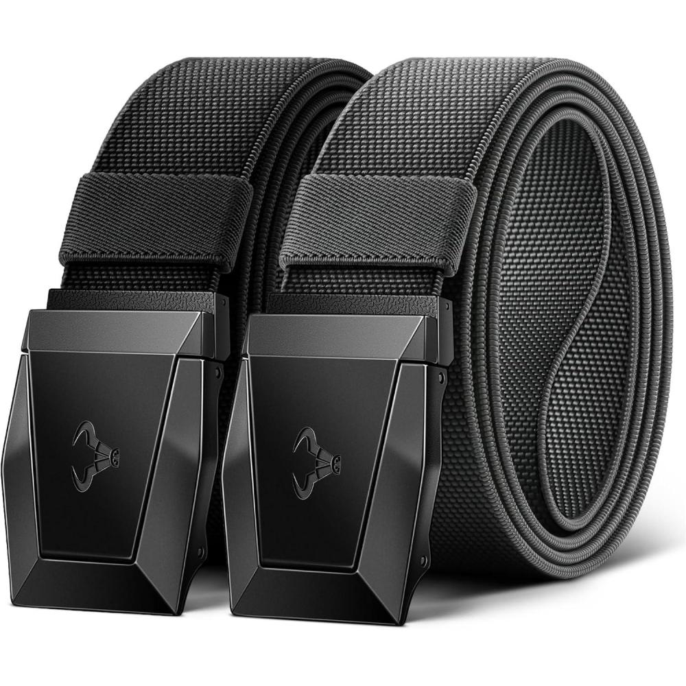 imageBULLIANT Men Belt 2 PackNylon Web Holster Belt Stretch for Gift Men Outdoor Work Sports Hunting HikingQuick Release2packblackDark Gray2929