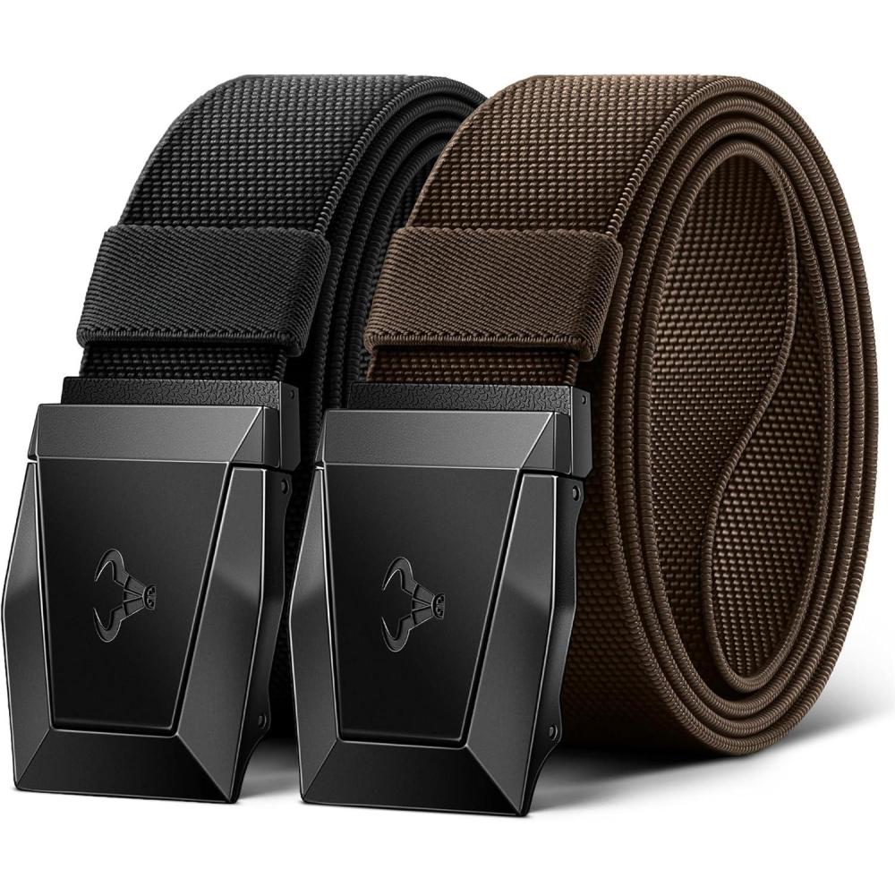 imageBULLIANT Men Belt 2 PackNylon Web Holster Belt Stretch for Gift Men Outdoor Work Sports Hunting HikingQuick Release2packblackDeep Brown8379