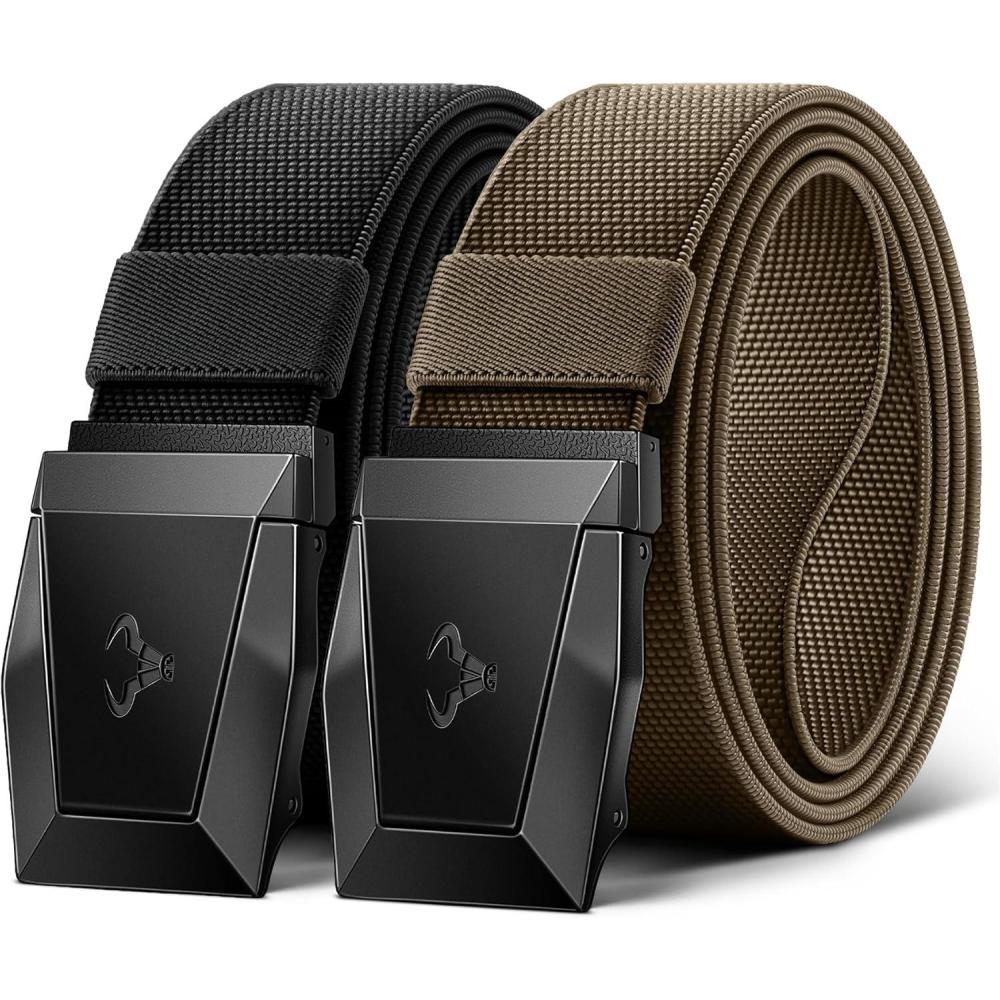 imageBULLIANT Men Belt 2 PackNylon Web Holster Belt Stretch for Gift Men Outdoor Work Sports Hunting HikingQuick Release2packblackLight Brown2930