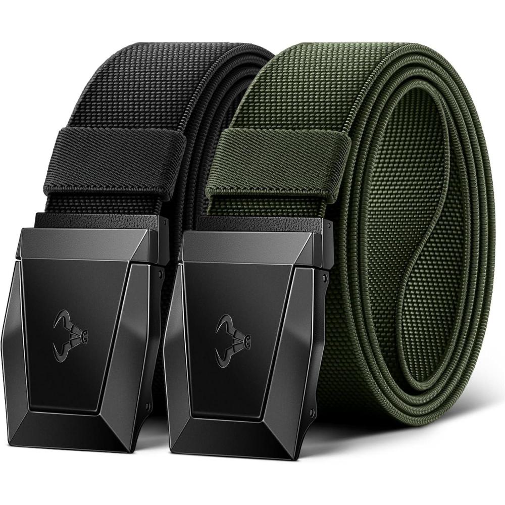imageBULLIANT Men Belt 2 PackNylon Web Holster Belt Stretch for Gift Men Outdoor Work Sports Hunting HikingQuick Release2packblackNavy Green8381