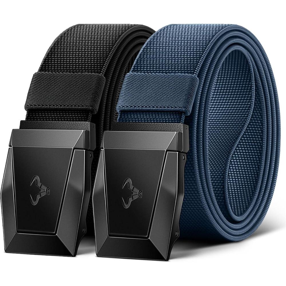 imageBULLIANT Men Belt 2 PackNylon Web Holster Belt Stretch for Gift Men Outdoor Work Sports Hunting HikingQuick Release2packblackPurplish Blue2928