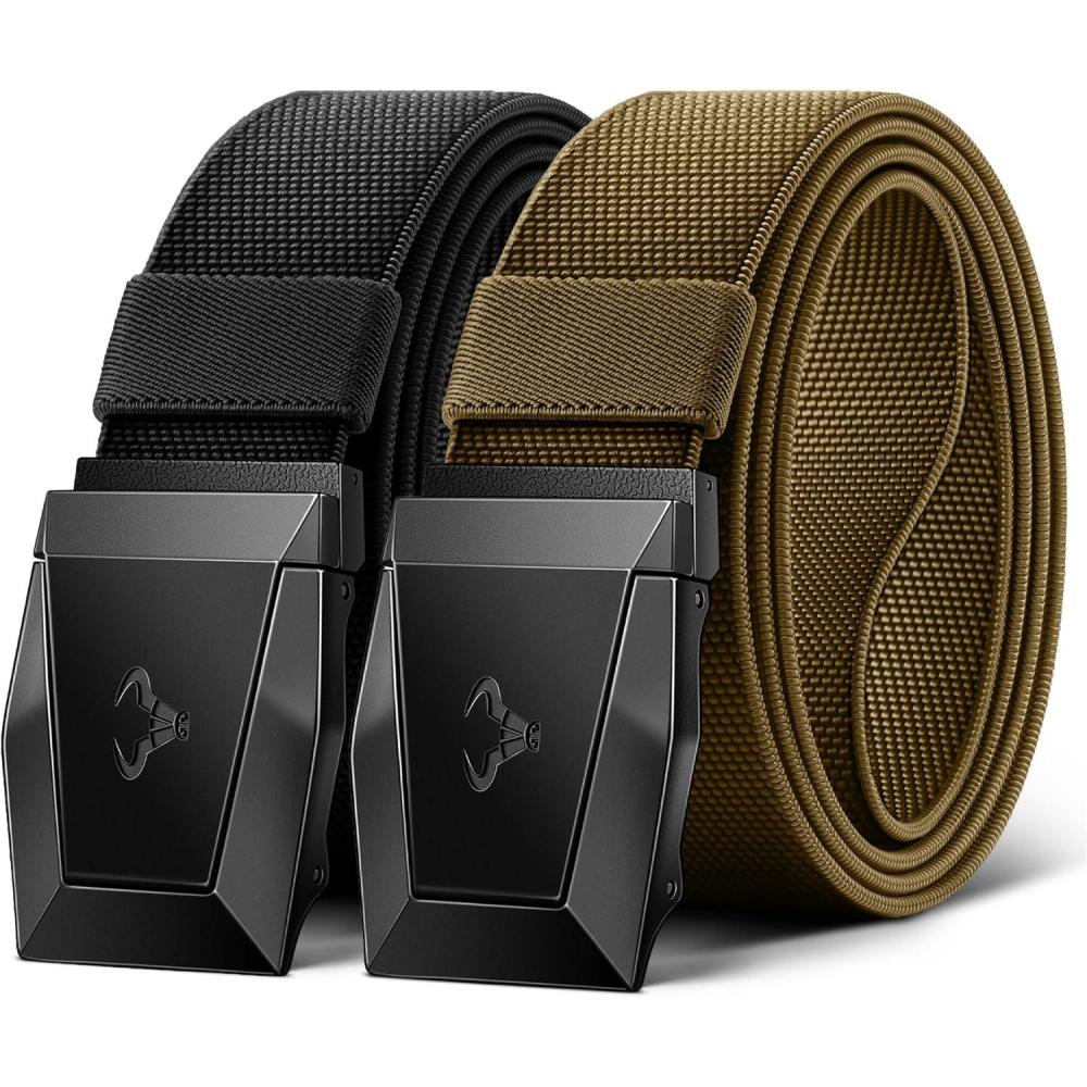 imageBULLIANT Men Belt 2 PackNylon Web Holster Belt Stretch for Gift Men Outdoor Work Sports Hunting HikingQuick Release2packblackWood Thrush6220