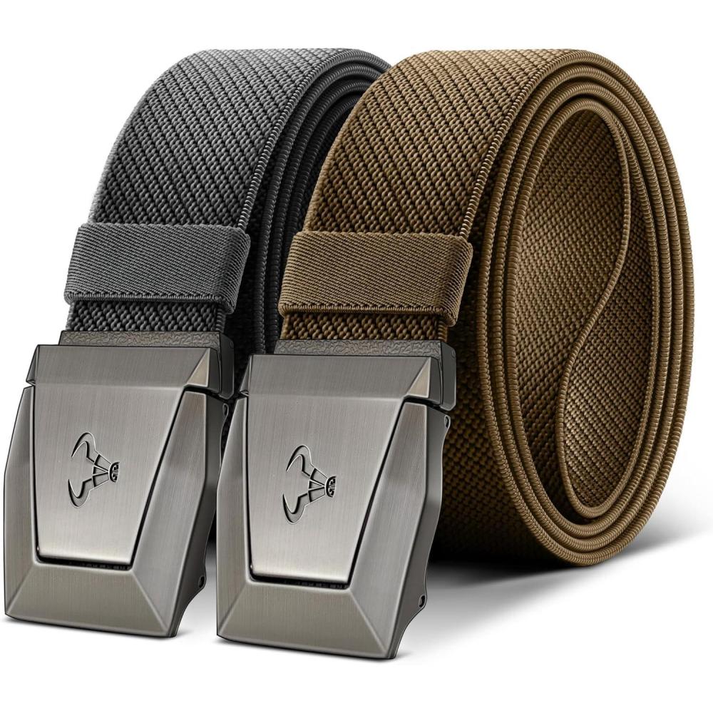 imageBULLIANT Men Belt 2 PackNylon Web Holster Belt Stretch for Gift Men Outdoor Work Sports Hunting HikingQuick Release2packdark GrayBrown4098