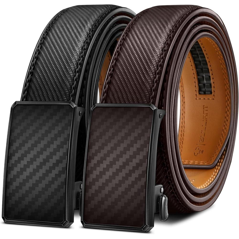 imageBULLIANT Men Ratchet Belt 2 Pack Click Sliding Leather Belt Adjustable for Gift Men Dress Casual Jeans 1 38Cut for Fit2packblackDeep Brown6547