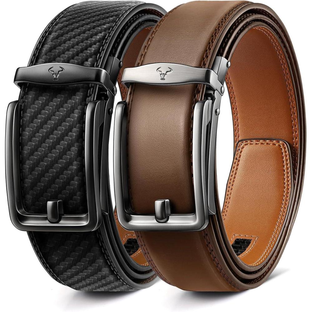 imageBULLIANT Men Ratchet Belt 2 Pack Click Sliding Leather Belt Adjustable for Gift Men Dress Casual Jeans 1 38Cut for Fit2packblackTawny6263