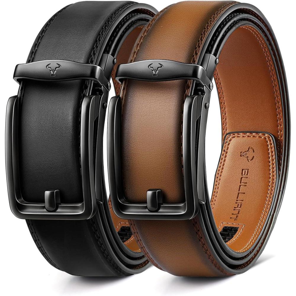 imageBULLIANT Men Ratchet Belt 2 Pack Click Sliding Leather Belt Adjustable for Gift Men Dress Casual Jeans 1 38Cut for Fit2packblackTawny8173