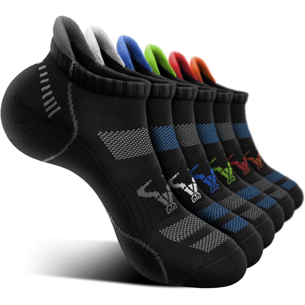 imageBULLIANT Men Running SocksActive Ankle Socks No Show For Men With Cushioned Footbed Arch Support Breathable WickingBlack 6 Color Mixed7788