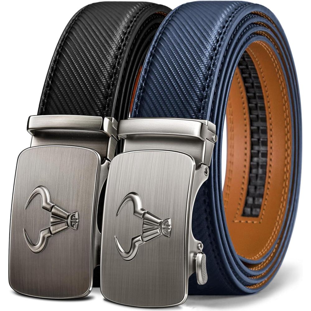 imageBULLIANT Men belt 2PackLeather Ratchet Belt for Gift Men Dress Casual Jeans 1 38quotCut for Fit2packblackPurplish Blue3756