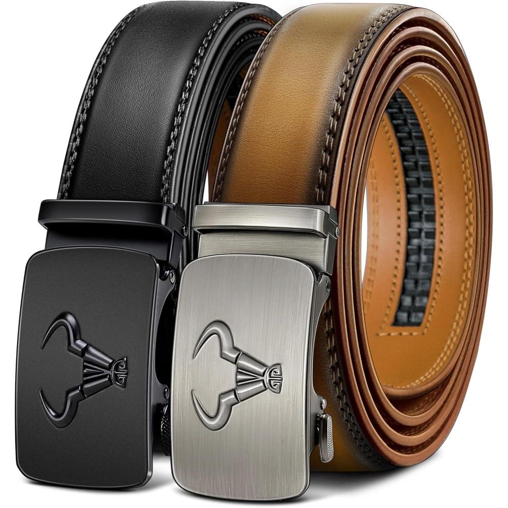 imageBULLIANT Men belt 2PackLeather Ratchet Belt for Gift Men Dress Casual Jeans 1 38quotCut for Fit2packblackTawny4200