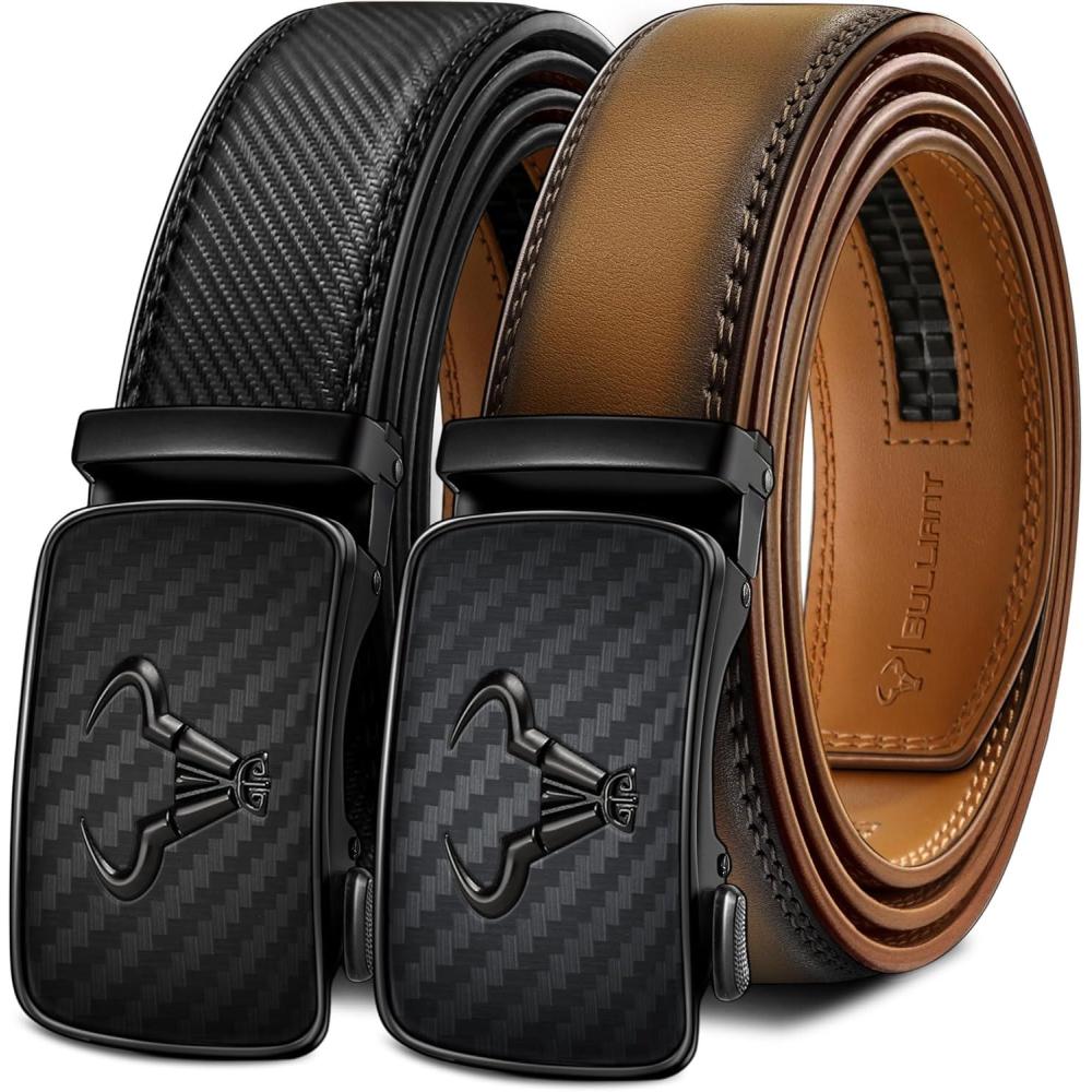 imageBULLIANT Men belt 2PackLeather Ratchet Belt for Gift Men Dress Casual Jeans 1 38quotCut for Fit2packblackTawny7908