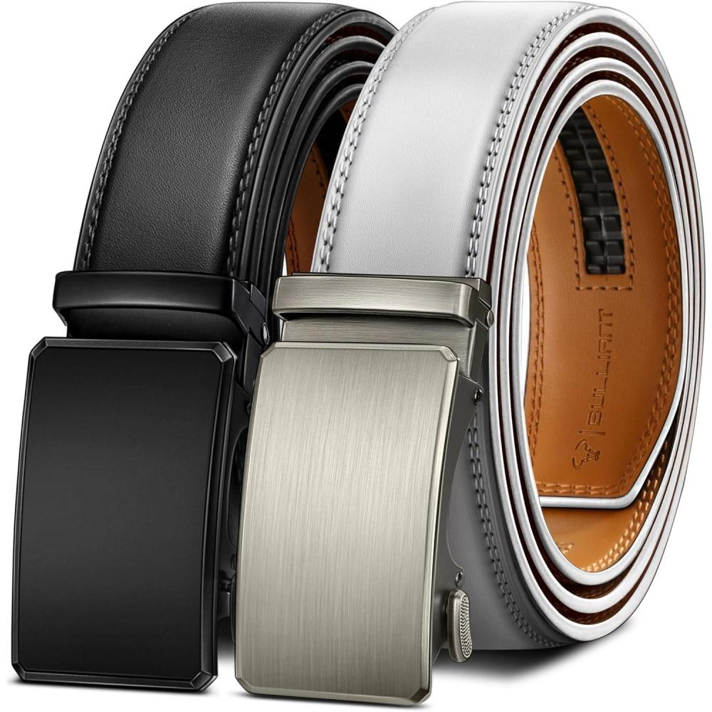 imageBULLIANT Men belt 2PackLeather Ratchet Belt for Gift Men Dress Casual Jeans 1 38quotCut for Fit2packblackWhite6282