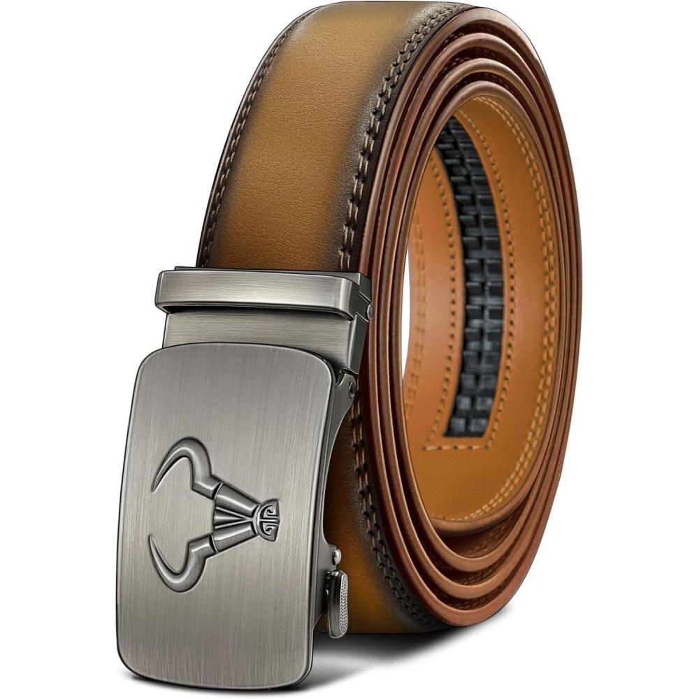 imageBULLIANT Mens BeltBrand Ratchet Belt Of Genuine Leather For Gift Men DressSize CustomizedBlackTawny4199