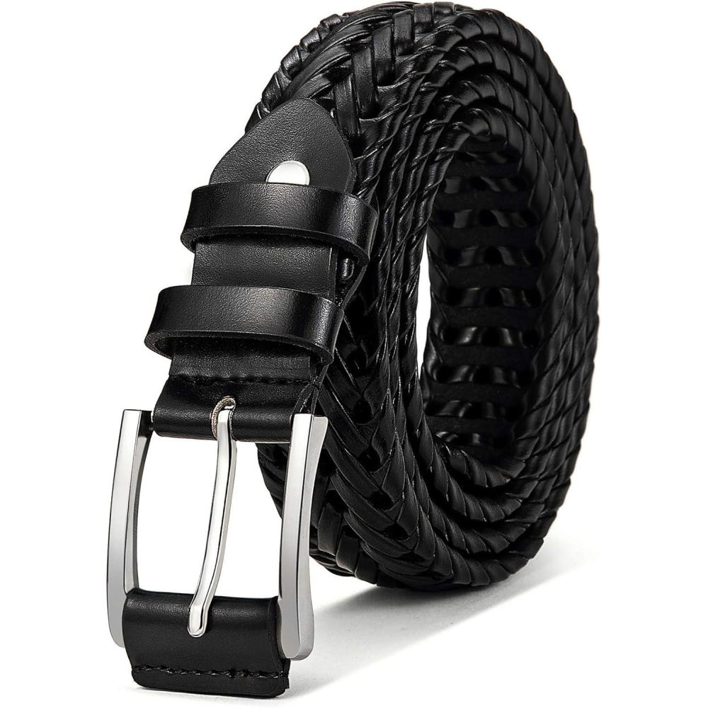 imageBULLIANT Mens BeltsLeather Woven Braided Belts for Gift Men Casual Jeans GolfBlack1480