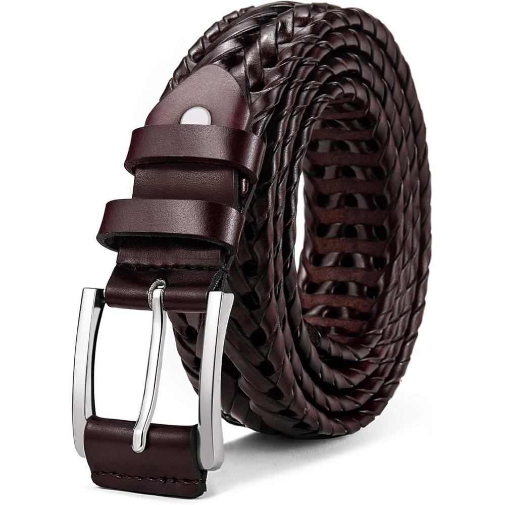 imageBULLIANT Mens BeltsLeather Woven Braided Belts for Gift Men Casual Jeans GolfBurgundy1481