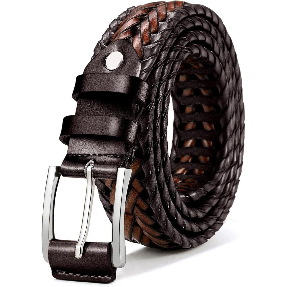 imageBULLIANT Mens BeltsLeather Woven Braided Belts for Gift Men Casual Jeans GolfDeep BrownLight Brown1486