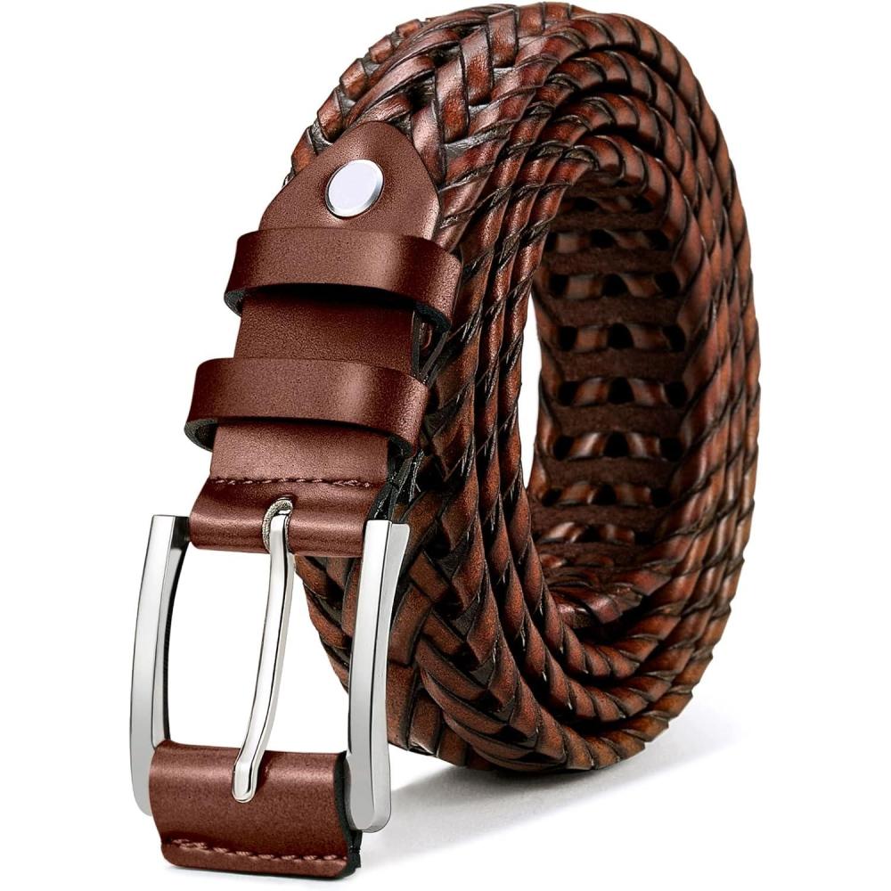 imageBULLIANT Mens BeltsLeather Woven Braided Belts for Gift Men Casual Jeans GolfLight Brown1482