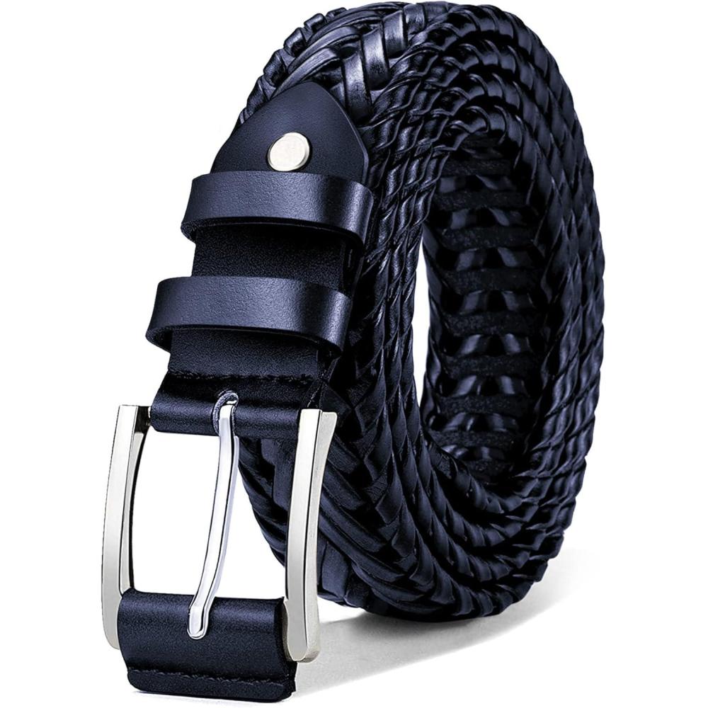 imageBULLIANT Mens BeltsLeather Woven Braided Belts for Gift Men Casual Jeans GolfPurplish Blue2568