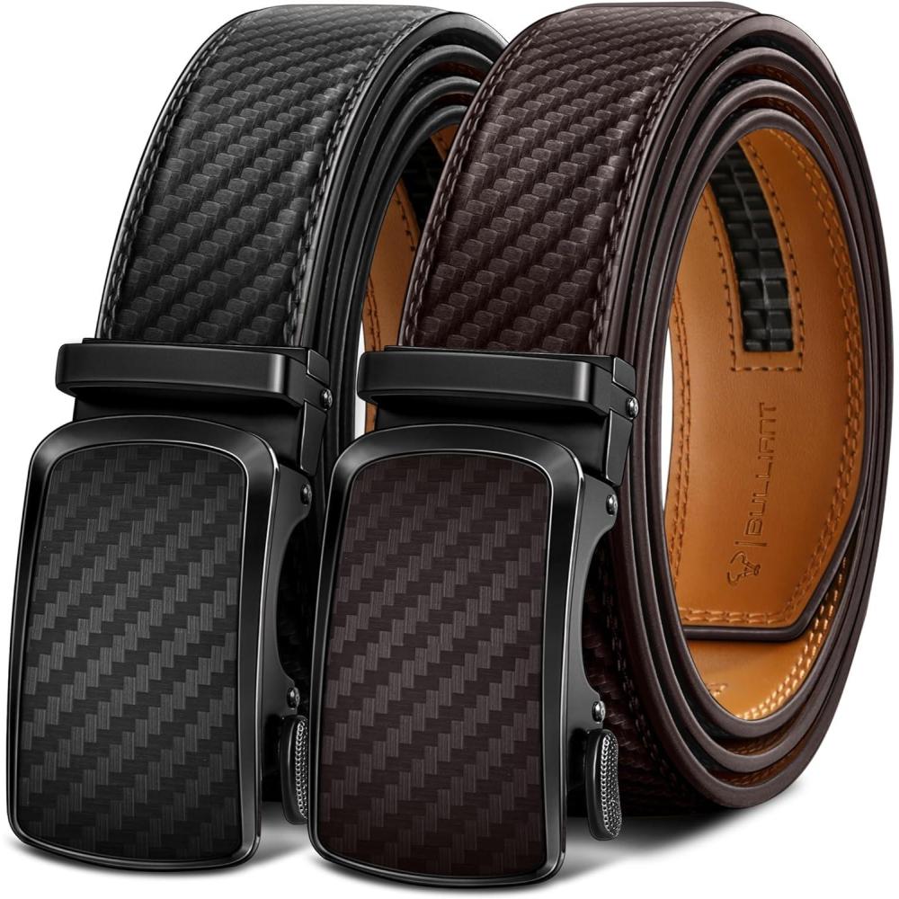 imageBULLIANT Mens Ratchet Belt 2 PackClick Leather Belt Adjustable for Men Gift 1 38Cut for Perfect Fit2packblackDeep Brown4294