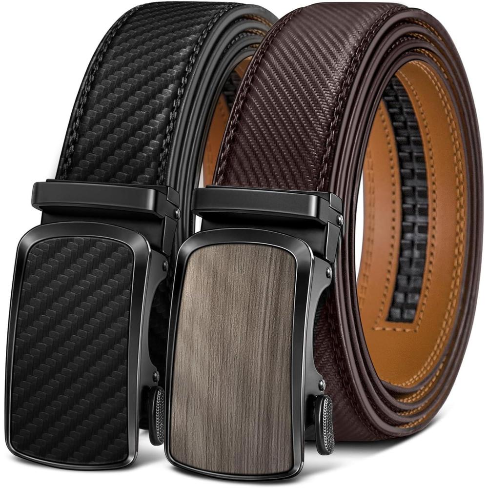 imageBULLIANT Mens Ratchet Belt 2 PackClick Leather Belt Adjustable for Men Gift 1 38Cut for Perfect Fit2packblackDeep Brown4604