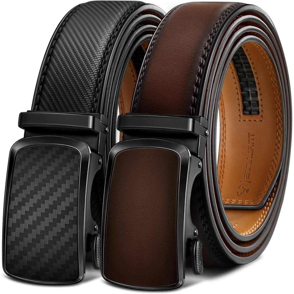 imageBULLIANT Mens Ratchet Belt 2 PackClick Leather Belt Adjustable for Men Gift 1 38Cut for Perfect Fit2packblackDeep Brown6337
