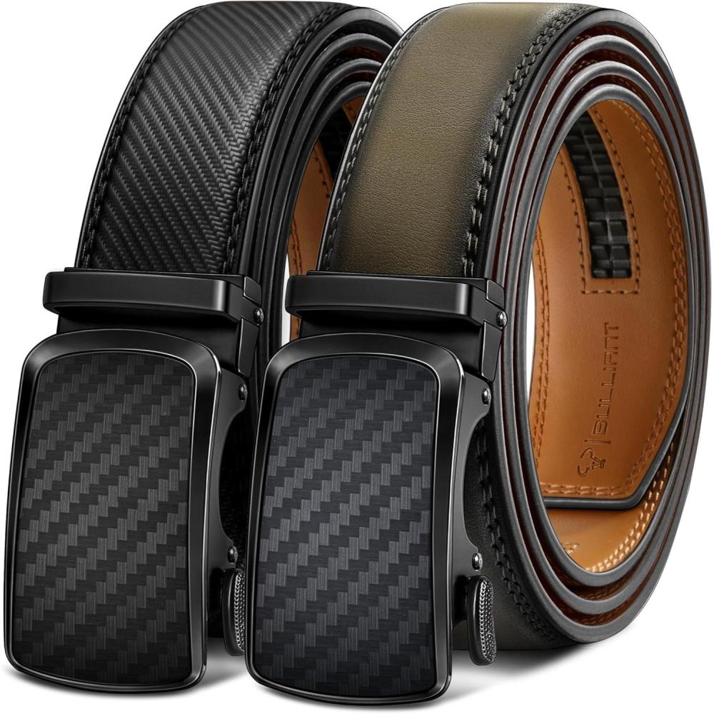 imageBULLIANT Mens Ratchet Belt 2 PackClick Leather Belt Adjustable for Men Gift 1 38Cut for Perfect Fit2packblackElmwood8327
