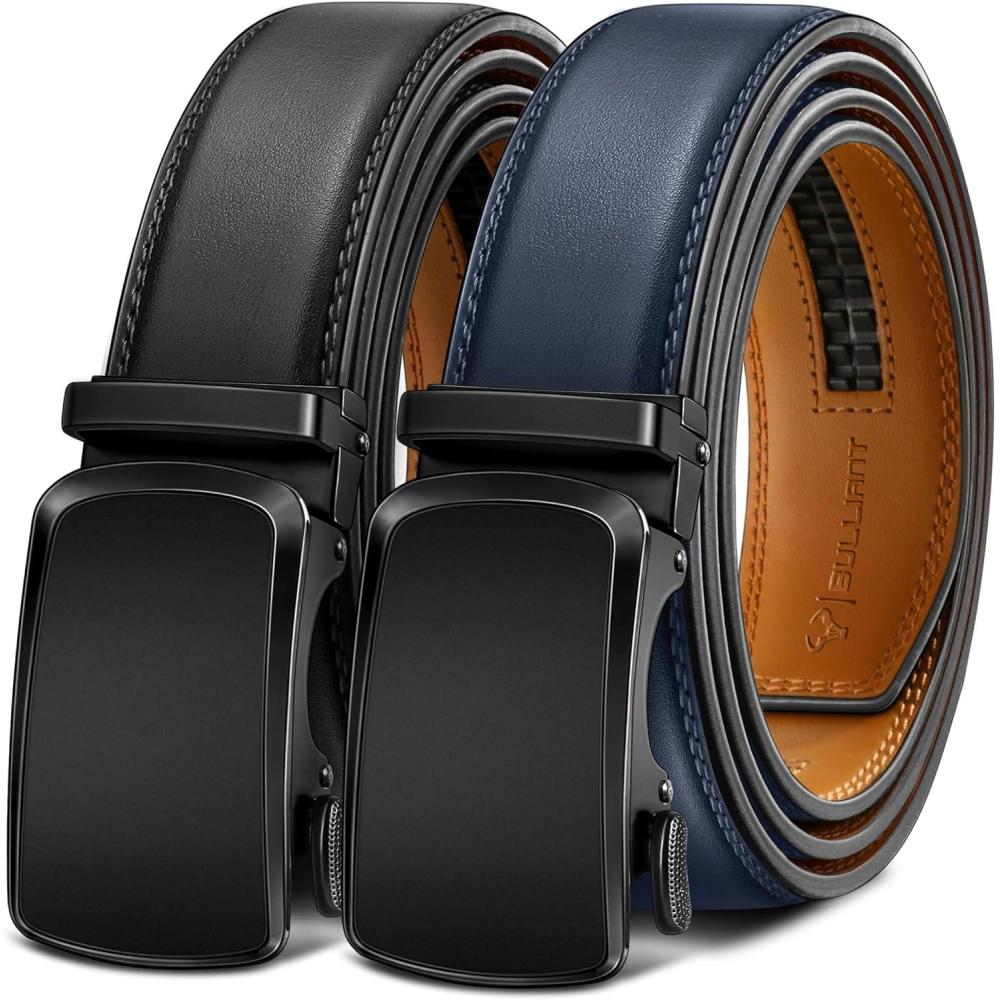 imageBULLIANT Mens Ratchet Belt 2 PackClick Leather Belt Adjustable for Men Gift 1 38Cut for Perfect Fit2packblackPurplish Blue6339