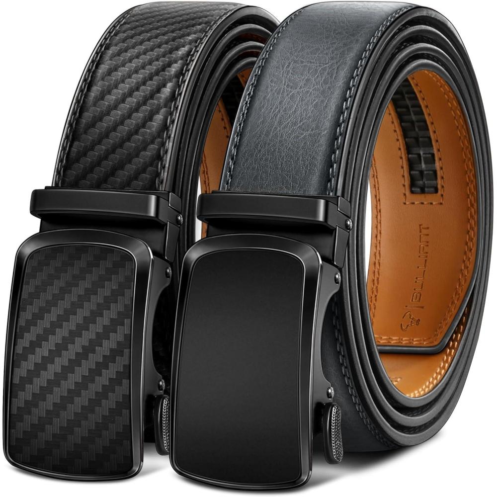 imageBULLIANT Mens Ratchet Belt 2 PackClick Leather Belt Adjustable for Men Gift 1 38Cut for Perfect Fit2packblackSacred Grey8326