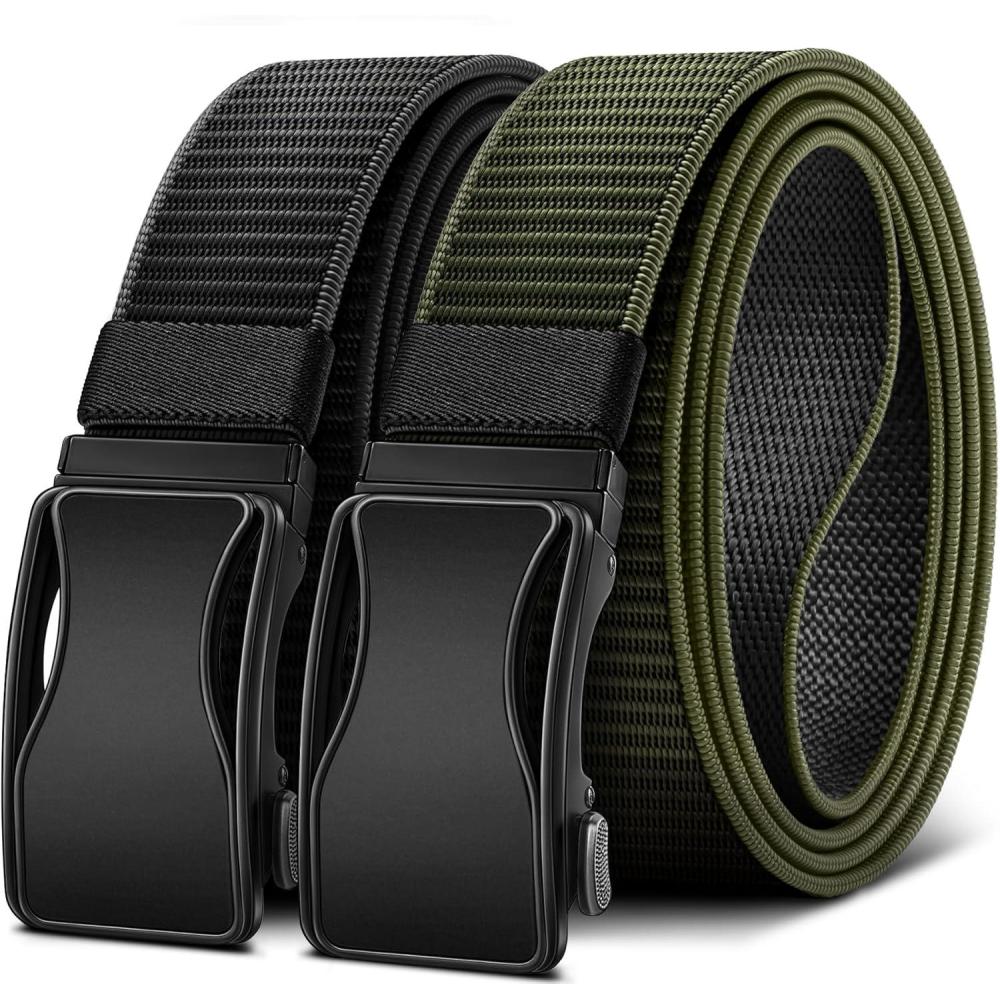imageBULLIANT Mens Ratchet Belt ReversibleWeb Nylon Casual Belt for Gift Men Golf Hiking Pants Jeans 2 In 1BlackNavy Green8369