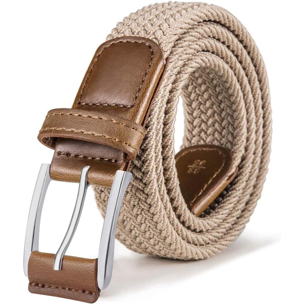 imageBULLIANT Stretch Belt MenMens Gift Woven Braided Web Belt 1 38 for Golf Casual Pants Shirts JeansBeige1240