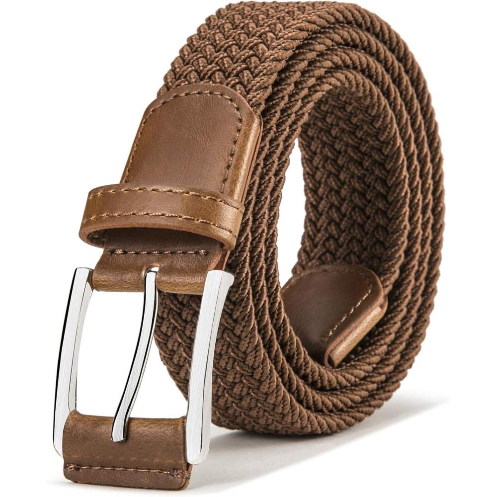 imageBULLIANT Stretch Belt MenMens Gift Woven Braided Web Belt 1 38 for Golf Casual Pants Shirts JeansBrown1351