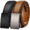BULLIANT Men Ratchet Belt 2 Pack, Click Sliding Leather Belt Adjustable for Gift Men Dress Casual Jeans 1 3/8,Cut for Fit(2pack-black/Orange Brown6548)