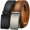 BULLIANT Men belt 2Pack,Leather Ratchet Belt for Gift Men Dress Casual Jeans 1 3/8″,Cut for Fit(2pack-black/Orange Brown6250)