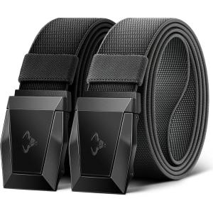 BULLIANT Men Belt 2 Pack,Nylon Web Holster Belt Stretch for Gift Men Outdoor Work Sports Hunting Hiking,Quick Release(2pack-black/Dark Gray2929)