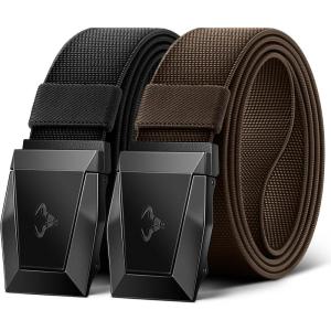 BULLIANT Men Belt 2 Pack,Nylon Web Holster Belt Stretch for Gift Men Outdoor Work Sports Hunting Hiking,Quick Release(2pack-black/Deep Brown8379)