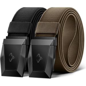 BULLIANT Men Belt 2 Pack,Nylon Web Holster Belt Stretch for Gift Men Outdoor Work Sports Hunting Hiking,Quick Release(2pack-black/Light Brown2930)