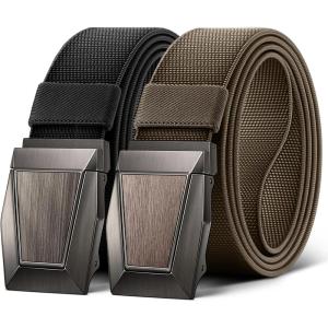 BULLIANT Men Belt 2 Pack,Nylon Web Holster Belt Stretch for Gift Men Outdoor Work Sports Hunting Hiking,Quick Release(2pack-black/Light Brown4647)