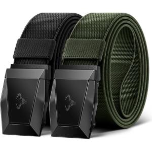 BULLIANT Men Belt 2 Pack,Nylon Web Holster Belt Stretch for Gift Men Outdoor Work Sports Hunting Hiking,Quick Release(2pack-black/Navy Green8381)