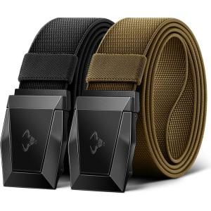 BULLIANT Men Belt 2 Pack,Nylon Web Holster Belt Stretch for Gift Men Outdoor Work Sports Hunting Hiking,Quick Release(2pack-black/Wood Thrush6220)