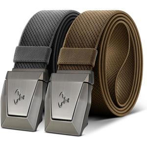 BULLIANT Men Belt 2 Pack,Nylon Web Holster Belt Stretch for Gift Men Outdoor Work Sports Hunting Hiking,Quick Release(2pack-dark Gray/Brown4098)
