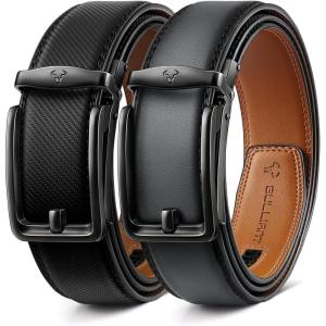 BULLIANT Men Ratchet Belt 2 Pack, Click Sliding Leather Belt Adjustable for Gift Men Dress Casual Jeans 1 3/8,Cut for Fit(2pack-black/Dark Gray8177)